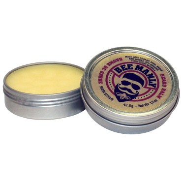 Bee Manly Honey House Naturals Beard Balm - Brisk Citrus Scent - 1.5 ounce Round Travel Size Tin - All Natural Ultra Moisturizing Beard Balm Infused with Essential Oils and Butters