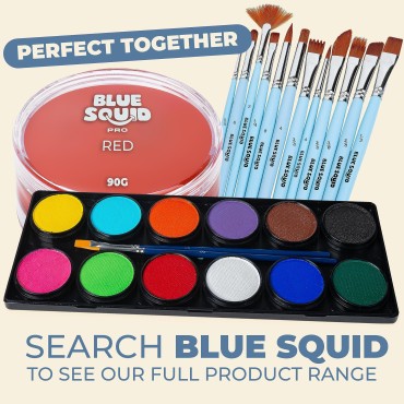 Blue Squid PRO Face Paint - Classic Red (90gm), Professional Water Based Single Cake Face & Body Paint Makeup Supplies for Adults Kids Halloween Facepaint SFX Water Activated Face Painting Non Toxic
