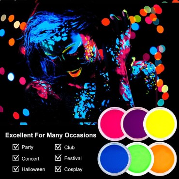 Body Paint Special Effects Makeup Kit With Scar Coagulated Blood 1.06oz, Wound Skin Scar Wax 1.06oz, Face Paint 6 Colors UV Black light Neon Fluorescent, 30 Stencils, 6pcs Paint Brushes for Halloween Party Cosplay Stage