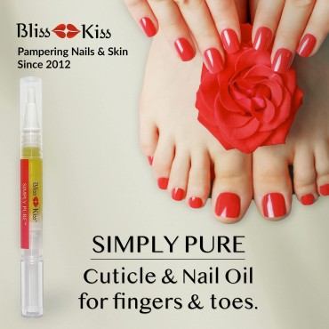 Bliss Kiss | Crisp Fragrance 4 Nail Oil Cuticle Pens w/Vitamin E & Jojoba?Nail Strengthener Nail Growth Treatment for Brittle Peeling Breaking Thin Nails