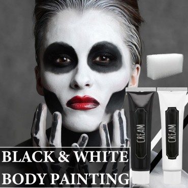 LZYLLS Halloween Face Paint Makeup Kit,Black White Face Body Paint,Special Effects Parties White Joker Cosplay Zombie Clown Costume Halloween SFX Makeup Face Painting Kit with Sponge