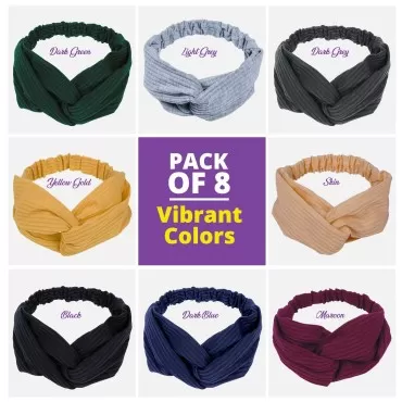 LOTUS78 Headbands for Women. Eight Pack, Soft Fabric Bands for Women's Hair. Elastic Sweat Band, Trendy Headbands. Boho Headbands for Exercise & Yoga. (Rising pink)