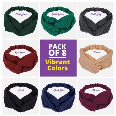 LOTUS78 Headbands for Women. 08 Eight Pack Head Bands, Soft Fabric Hair Bands for Women's Hair. Elastic Sweat Band for Women, Trendy Womens Headbands. Classy Head Band - Boho Headbands for Exercise & Yoga. (Maroon Offspring)