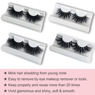 25mm Mink Lashes MIKIWI 4 Pack, Real 3D Mink Lashe...