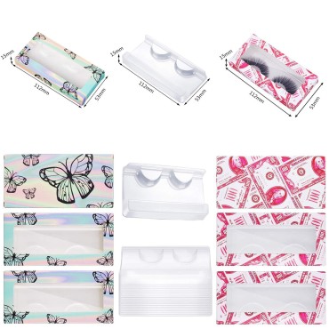 Vankcp 100 pieces Empty False Eyelash Box set, Butterfly Print Lash Case Holder, 50 Eyelash Packaging Box with 50 Eyelash Tray, Colorful Eyelash Storage Cardboard Box for Women Girls Daily Use