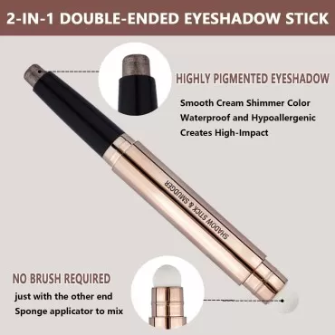 2 in 1 Cocoa Brown Eyeshadow Sticks and Sponge Mak...