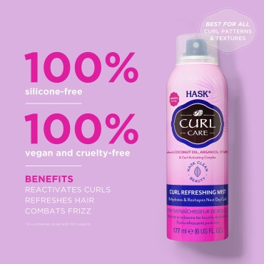 HASK CURL CARE Curl Refreshing Mist for curly hair, color safe, gluten free, sulfate free, paraben free