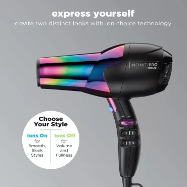 INFINITIPRO BY CONAIR Hair Dryer, 1875W Ion Choice - Turn Ions ON for Smooth, Shiny Hair and OFF for More Fullness and Volume