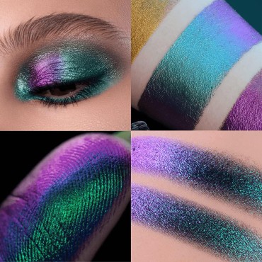 Duochrome Liquid Eyeshadow, Chameleon Multichrome Green Metallic Holographic Gel Eye Shadow, High Pigmented Quick-Dry Waterproof Color Shifting Glitter Shimmer Gradient Eye Gloss Makeup (PEACOCK)