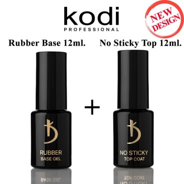 Kodi Professional SET 2in1 Rubber BASE 12ml. (0.4 Fl Oz) + NO STICKY TOP 12ml. without sticky layer (0.4 Fl Oz) Gel LED/UV Nail Polish Coat Soak Off, 0.40 Fl Oz (Pack of 2)