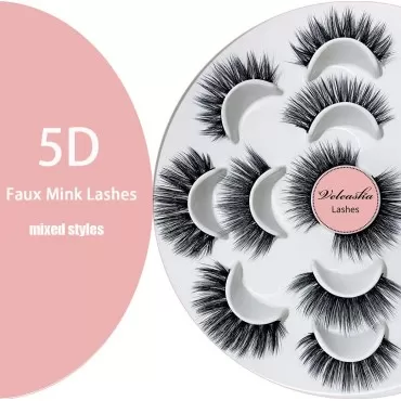 Veleasha Eyelashes 7 Styles Faux Mink Lashes for Makeup Handmade Soft Thick Lashes Reusable Black Color Fluffy 5D False Eyelashes (Mixed)