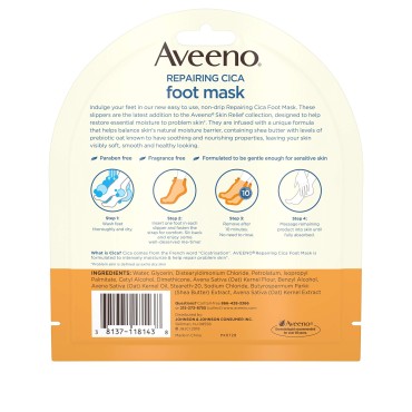 Aveeno Repairing CICA Foot Mask with Prebiotic Oat...