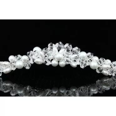 Handmade Faux Pearl Crystal Bead Cluster Bridal Wedding Tiara Comb - Silver Plated FC039