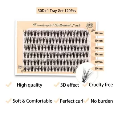 Individual Cluster Lashes 120Pcs Individual Lashes 30D 0.07D Curl Mix8-13mm Extensions Clusters Lashes Soft Natural False Eyelashes DIY Eyelash Extension at Home(30D-D/10mm)