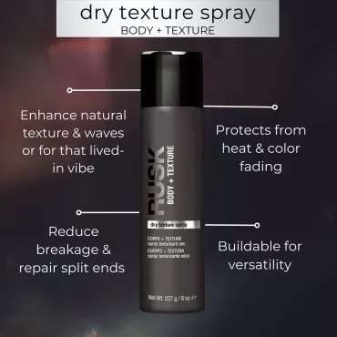 RUSK BODY + TEXTURE Dry Texture Spray. 8 Oz