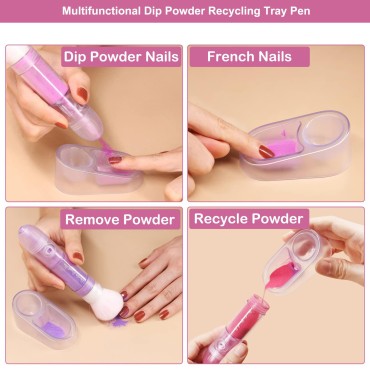 Dip Powder Recycling Tray Pen with Brush, Upgraded Mess-Free Nail Dip Powder Recycling System DIY Manicures Tool for Nail Technician Beginner Use