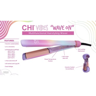 CHI Vibes Wave On Multifunctional Waver - Create Long-Lasting Frizz-Free, Crimp-Style Waves and Loose Beachy Curls with One Tool for Any Hair Type