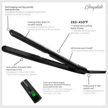 Ultimate Heat Pro Graphite Hair Straightener, 1 Inch | Ceramic Ionic Flat Iron with Floating Plates | Straightening Iron with Professional Heater