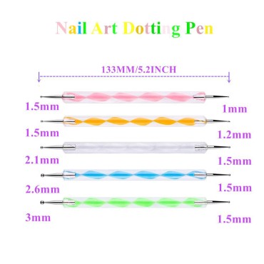 5 pc 2 Way Dotting Pen Tool Nail Art Tip Dot Paint...