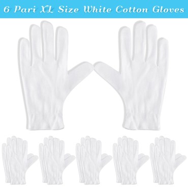 Paxcoo 6 Pairs XL White Cotton Gloves for Dry Hand...