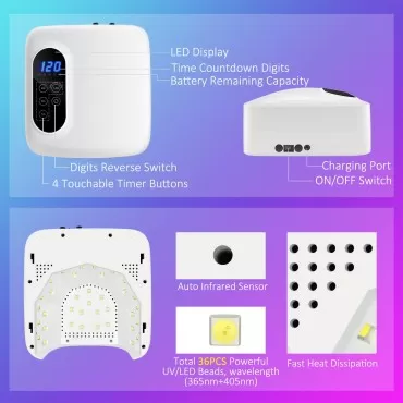 XttnBM Cordless UV LED Nail Lamp 72W Professional ...