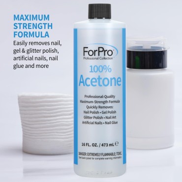 ForPro 100% Pure Acetone, Professional Nail Polish Remover for Natural, Artificial, Acrylic & Sculptured Nails, Removes Gel Polish, Nail Glue, Nail Art & Glitter, 16 fl. oz.