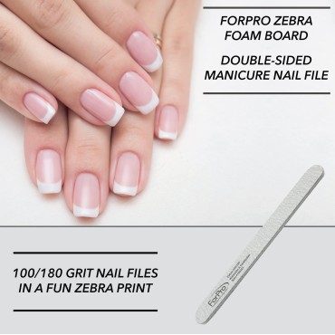 ForPro Zebra Foam Board, 100/180 Grit, Double-Sided Manicure Nail File, 7” L x .75” W 50-Count