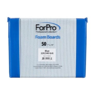 ForPro Professional Collection Blue Foam Board, 120/240 Grit, Mylar Manicure and Pedicure Nail File, 7” l x .75” w, 50 Count