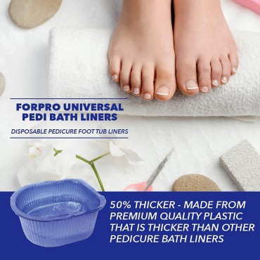 ForPro Universal Pedi Bath Liners - 50% THICKER - Fit Footsie Bath Plus Foot Bath, Disposable Pedicure Foot Tub Liners for Foot Spa Basins & Foot Bath Soaks, 14.5” W x 12.5” L x 6” D, Blue, 100-Count