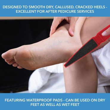 ForPro Professional Collection Red Pedicure Paddle Foot File - 80/120 Grit - Sanitizable and Disposable - Red Waterproof Pedicure File For Heels & Feet- 10” L - Pack of 12