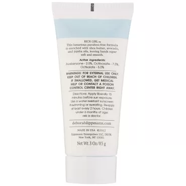Deborah Lippmann Rich Girl Hand Cream | Moisturizing Hand Lotion with Shea Butter, Avocado and Jojoba Oil | SPF 25 Skin Protection | 3 Ounce (Pack of 1)