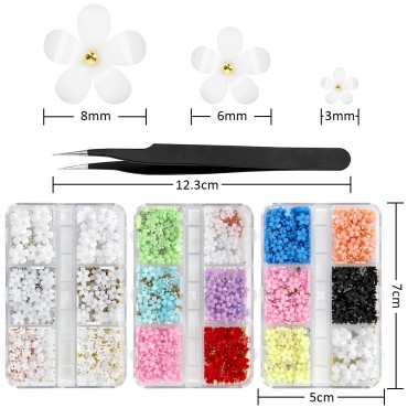 3D Flower Nail Charms, 3 Boxes 3D Acrylic Flower N...