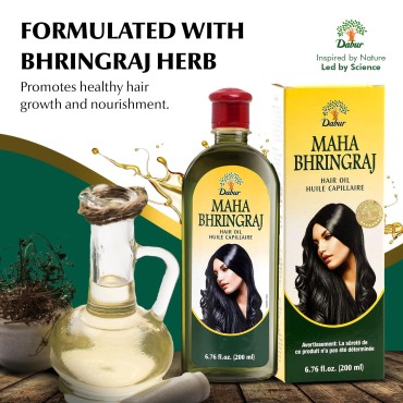 Dabur Maha Bhringaj Herbal Ayurveda Hair Oil - Natural Moisturizing and Hair Oil Elixir for Healthy Scalp, Nourishing Hair Oil for Soft, Manageable & Smooth Hair From Root to Tip - 200 ML (6.76 FL OZ)