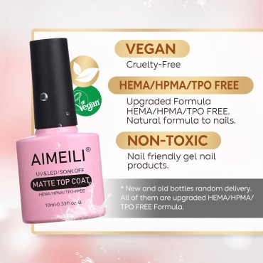 AIMEILI Soak Off U V LED Gel Nail Polish - No Wipe Matte Top Coat 10ml