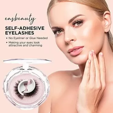EASBEAUTY Self Adhesive Eyelashes, Reusable Adhesive Eyelashes, Reusable Self Sticking, Reusable Adhesive Eyelashes Natural Look, No Glue Eyelashes(2 Pairs)