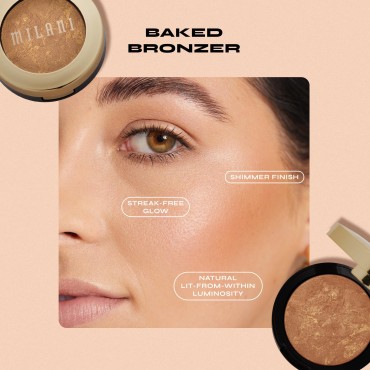 Milani Baked Bronzer - Glow, Cruelty-Free Shimmer Bronzing Powder to Use For Contour Makeup, Highlighters Makeup, Bronzer Makeup, 0.25 Ounce