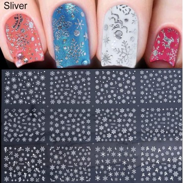 24 Sheets Snowflakes Nail Art Stickers Decals Chri...