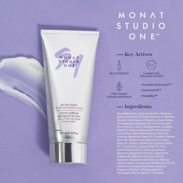 MONAT STUDIO ONE™ Air Dry Cream - Soft, Hair Styling Cream for touchable hold and Humidity Protection. Hair Frizz Control for All-Hair Types and no heat needed - Net Wt. 177 ml / 6 fl. oz.