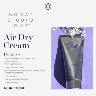MONAT STUDIO ONE™ Air Dry Cream - Soft, Hair Styling Cream for touchable hold and Humidity Protection. Hair Frizz Control for All-Hair Types and no heat needed - Net Wt. 177 ml / 6 fl. oz.