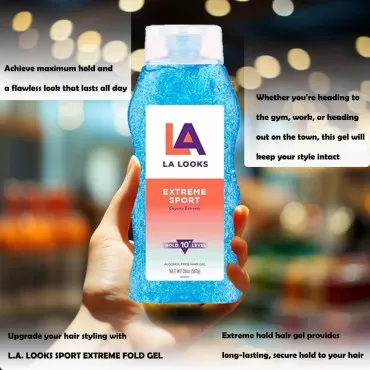 DIXIS L.A. LOOKS SPORT XTRME HOLD GEL 20 OZ with Bonus Black Hair Band, Extreme Hold Gel