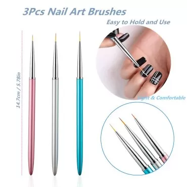 3PCS Nail Art Liner Brush Set, UV Gel Painting Acr...