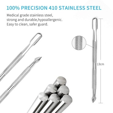 HaimiLiya Cuticle Pusher Nail Pusher Gel Nail Remover Tool Dual-end Dead Skin Pusher-Nail Dirt Cleaner Tool Gel Polish Remover Tool,410 Stainless Steel, Silver