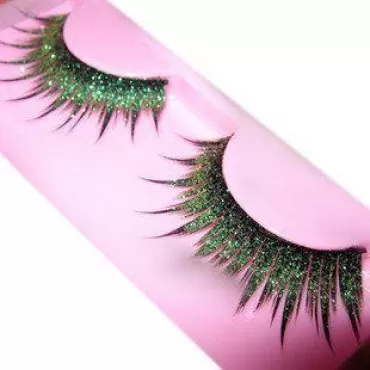 Goege Shiny Long and Thick Exaggerated False Eyelashes Extension for Women Girls Cosplay Fancy Ball Halloween (Green)