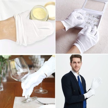 24 Pcs (12 Pair) White Cotton Gloves for Dry Hand ...