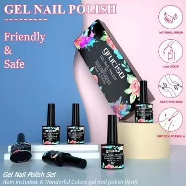 gruciso Soak Off Nail Polish Set,Gel Glitter Kit C...