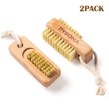 PySona 2 Pieces Natural Wooden bristle nail brushe...