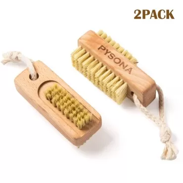 PySona 2 Pieces Natural Wooden bristle nail brushe...