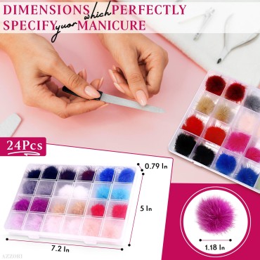 24 Pieces 3D Nail Art Fluffy Pom Balls Kawaii Nail...