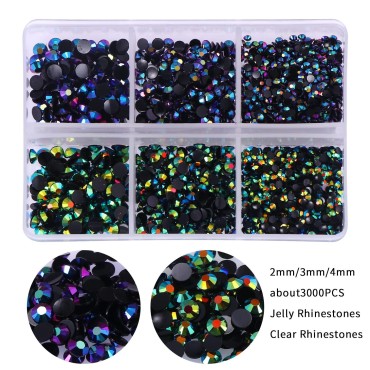 3000pcs Flatback Rhinestones for Crafts,Black AB C...