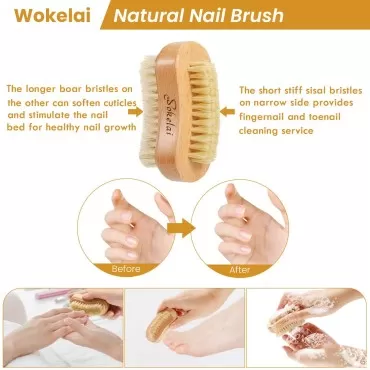 2 Pieces Natural Wooden bristle nail brushes for C...